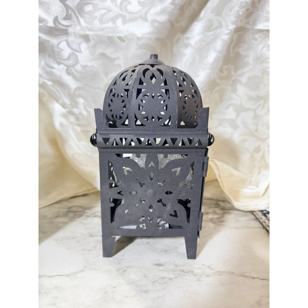 Candle Lantern Moroccan Black Metal Decorative 7.5 x 3 inches Tabletop (3360)